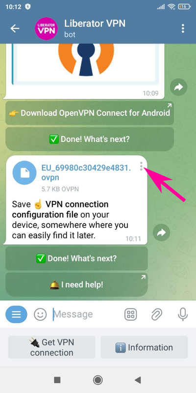 Liberator VPN Telegram Bot - saving VPN configuration file in Downloads